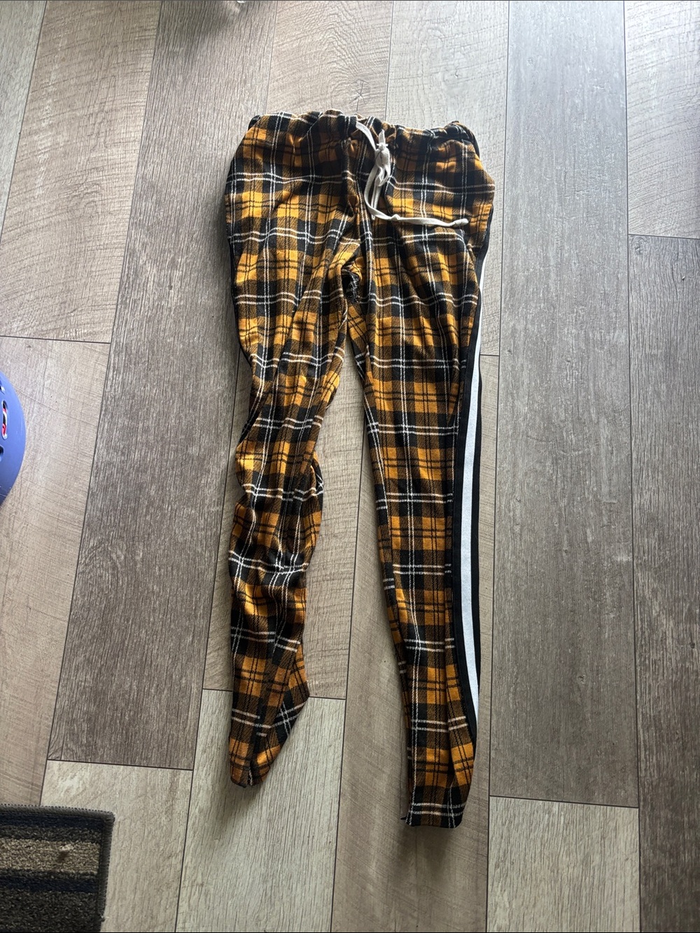 Yellow & Black Plaid Drawstring Joggers